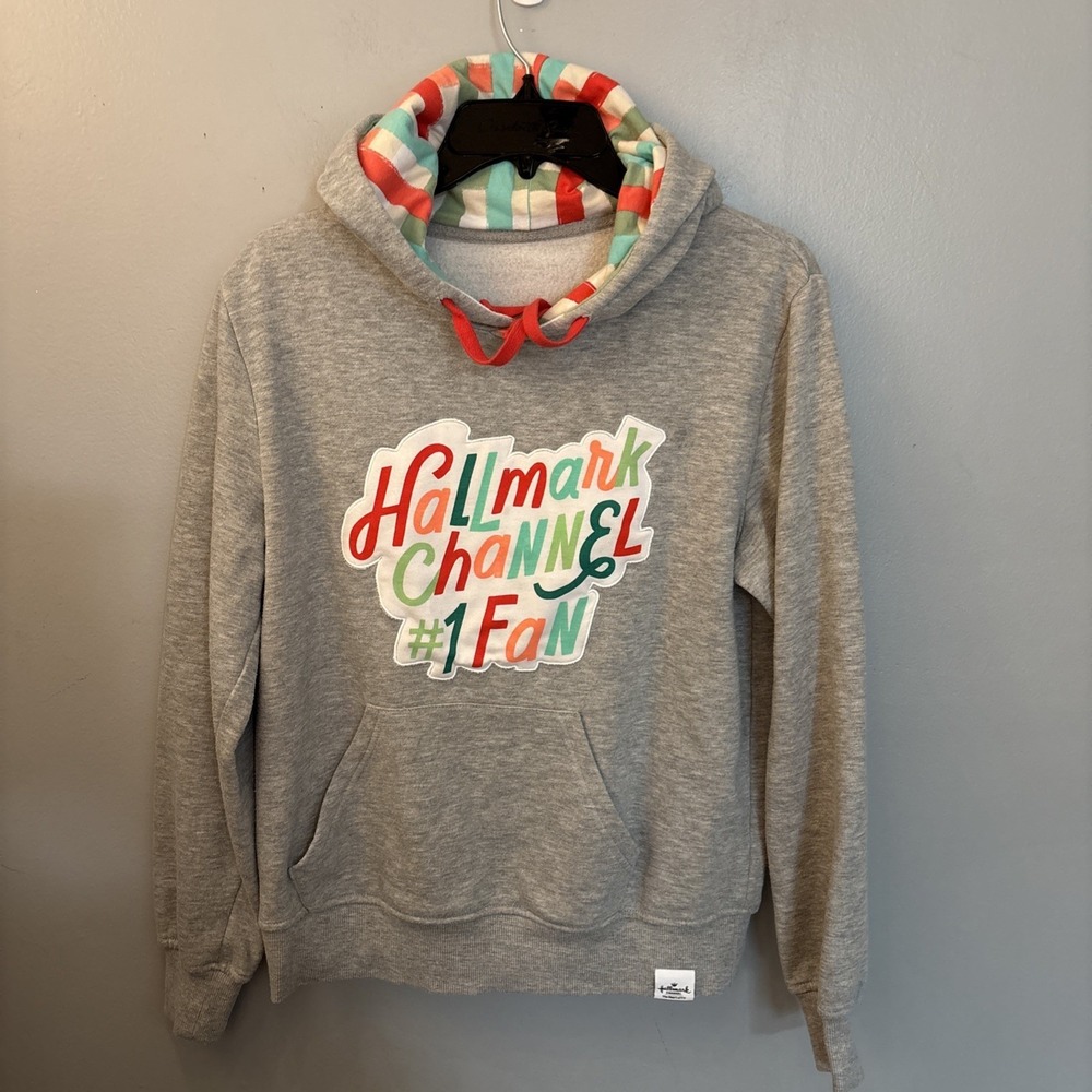 Hallmark Womens Gray Sweatshirt‎ Hallmark Channel # 1 Fan Cozy Hoodie Size Small